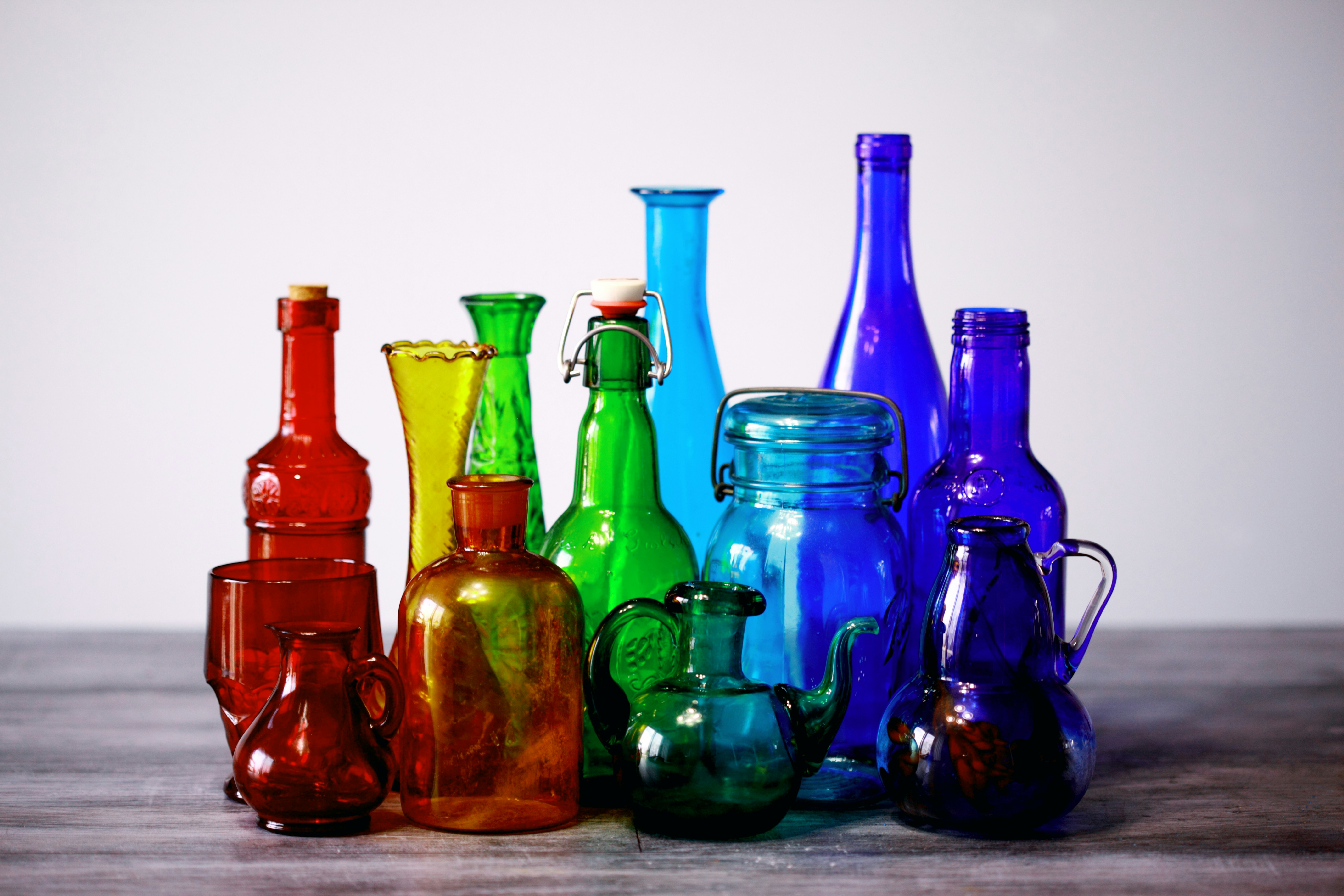 Assorted glass bottles